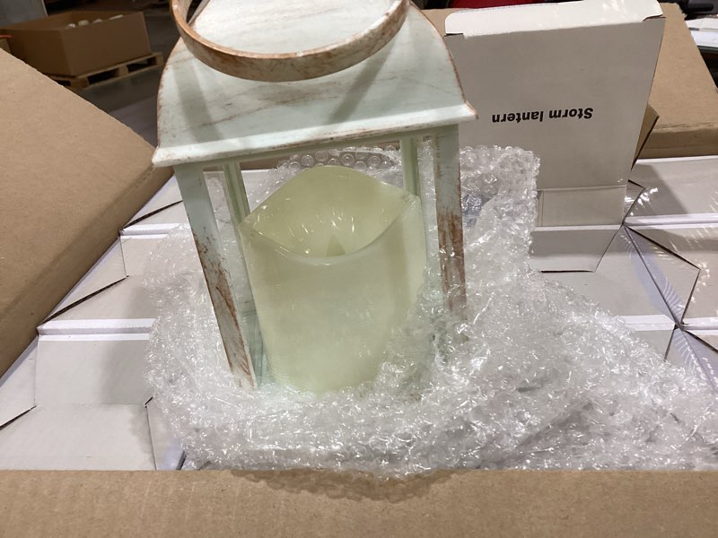 Condition photo showing Good Condition for 12 Set 10 Inch White Decorative Candle Lanterns Bulk Lanterns Centerpiece with LED Flameless Candle Indoor Outdoor Battery Powered Hanging Lights for Valentine's Day Wedding Decoration