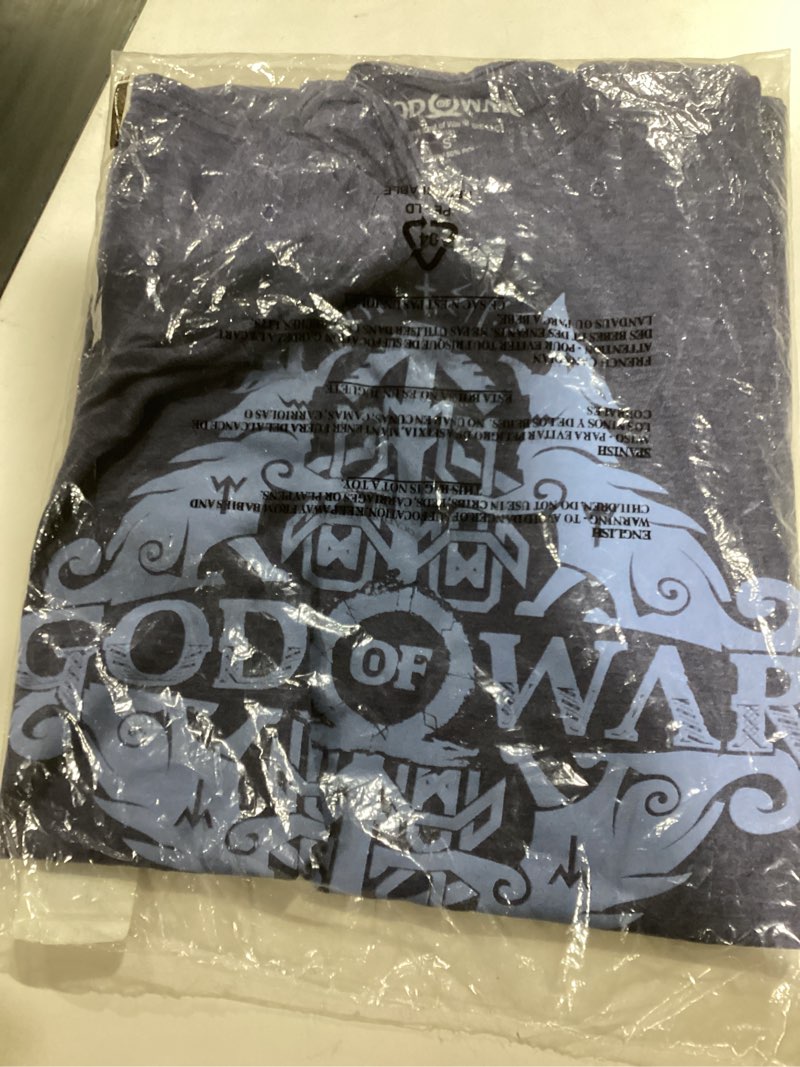 Condition photo showing Good Condition for Bioworld God of War Wolves Symbol Mirror Men’s Navy Heather T-Shirt-Small