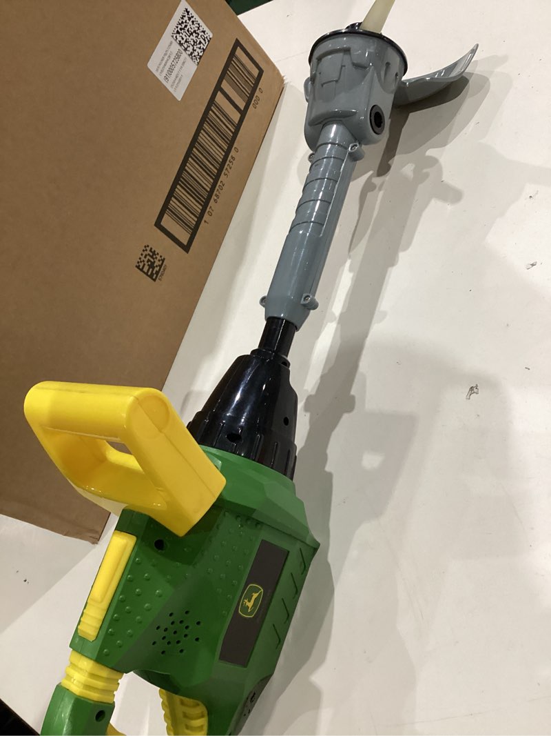 Condition photo showing As Is for john deere power tools weed trimmer - construction tool toy with lights and sounds | realistic pretend play set for kids 5+ - sunny days entertainment