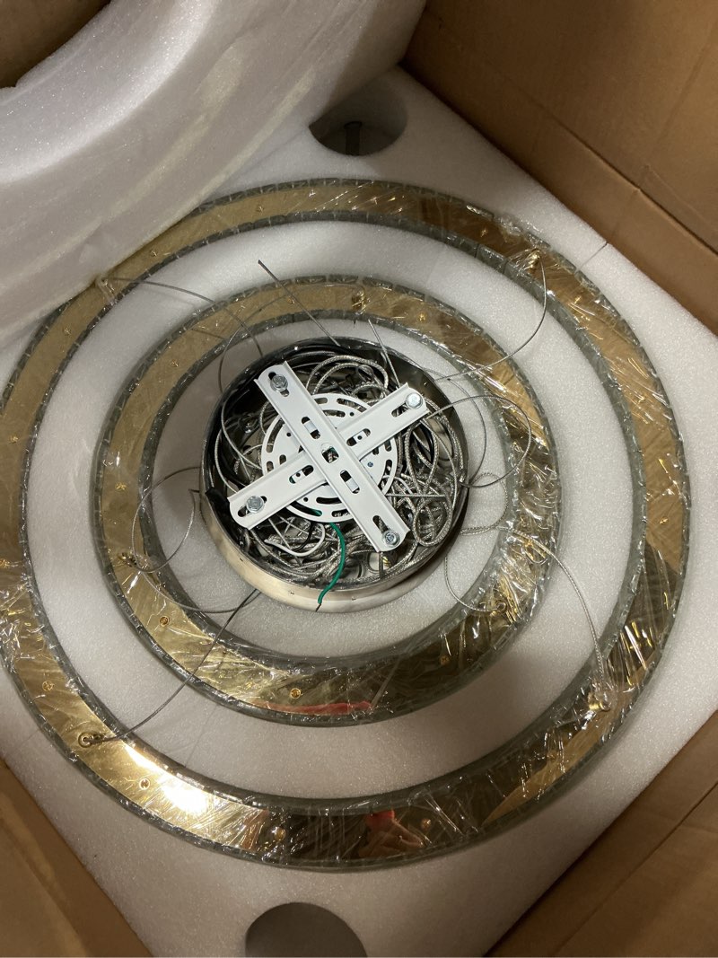 Condition photo showing Good Condition for modern crystal chandelier 36w dimmable led ceiling light fixture with remote luxury adjustable pendant light for living room dining room gold gold 3 ring 24"