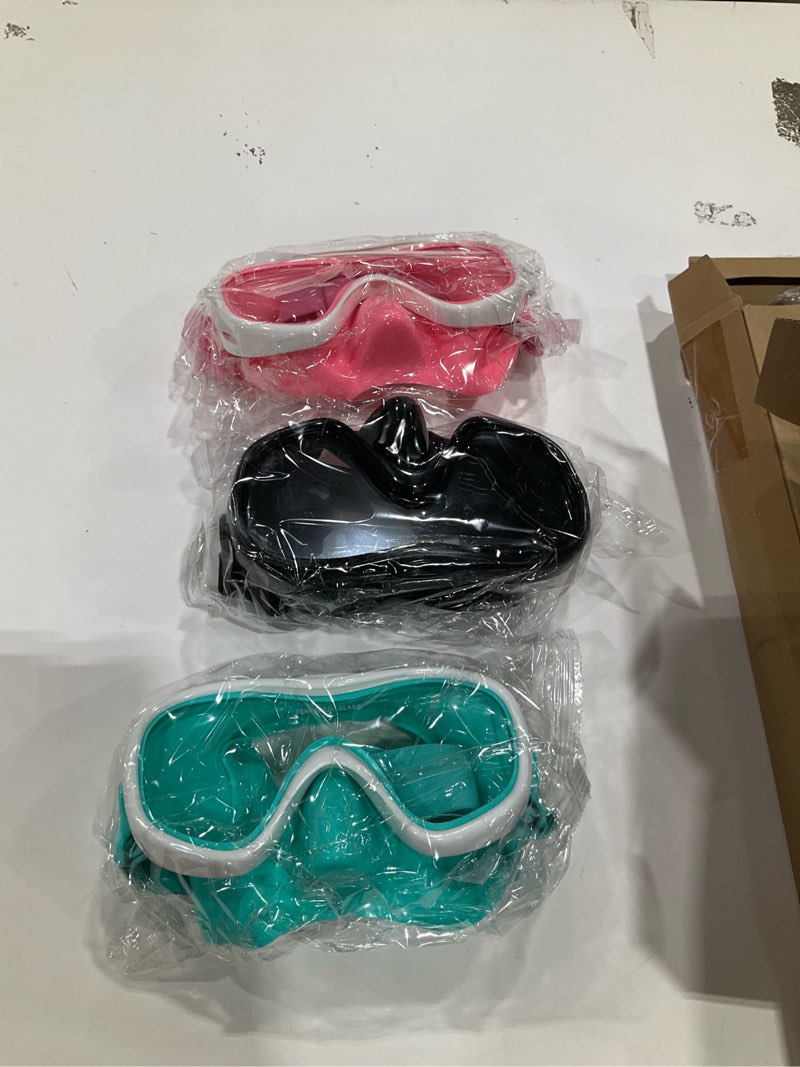 Condition photo showing As Is for incomplete, missing 1 out of 4, relaxweex 4 pcs adult elastic strap swim goggles with nose cover snorkel diving swim mask anti fog waterproof fashion