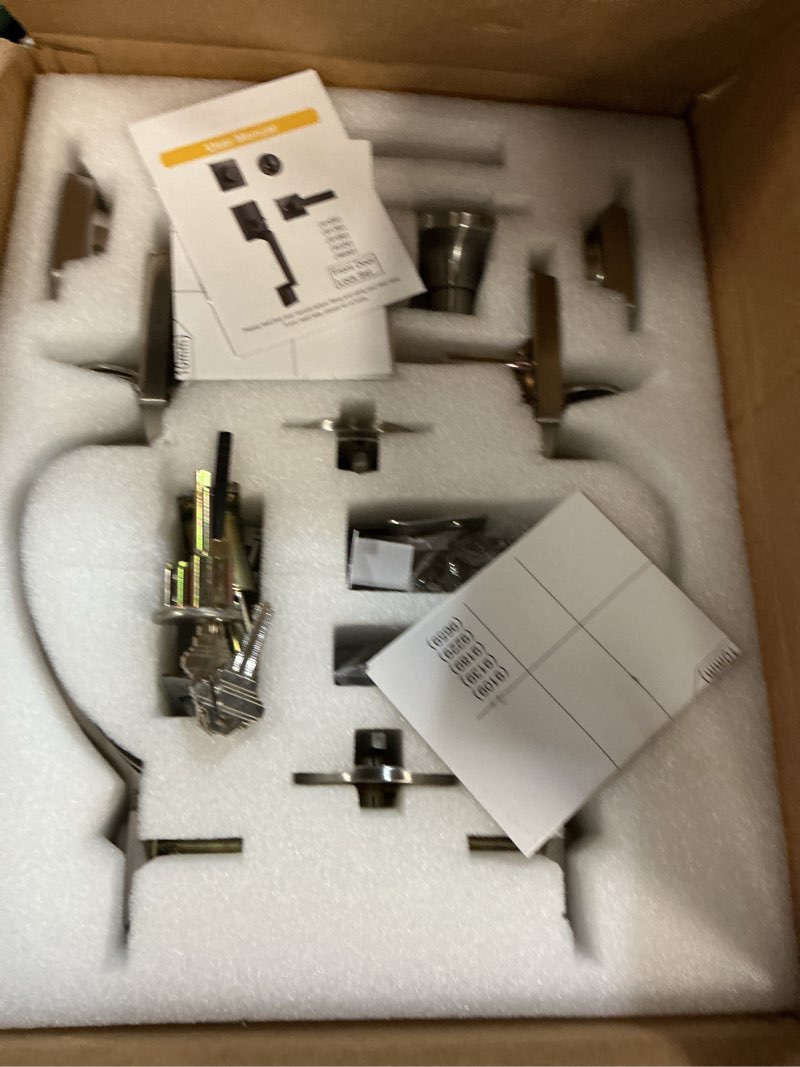 Condition photo showing Good Condition for goldenwarm double front door lock set, brushed nickel double door handle with dummy, double front door hardware set with reversible wave handle lever, double entry door lock set brushed nickel 1 double door handleset