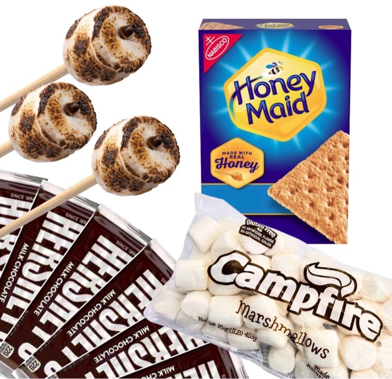 ((exp date/03/26/2027))112-piece s’mores kit – makes 24 s’mores – includes 30” birch roasting sticks, graham crackers, chocolate & marshmallows – great for camping, bonfires, parties s'mores kit