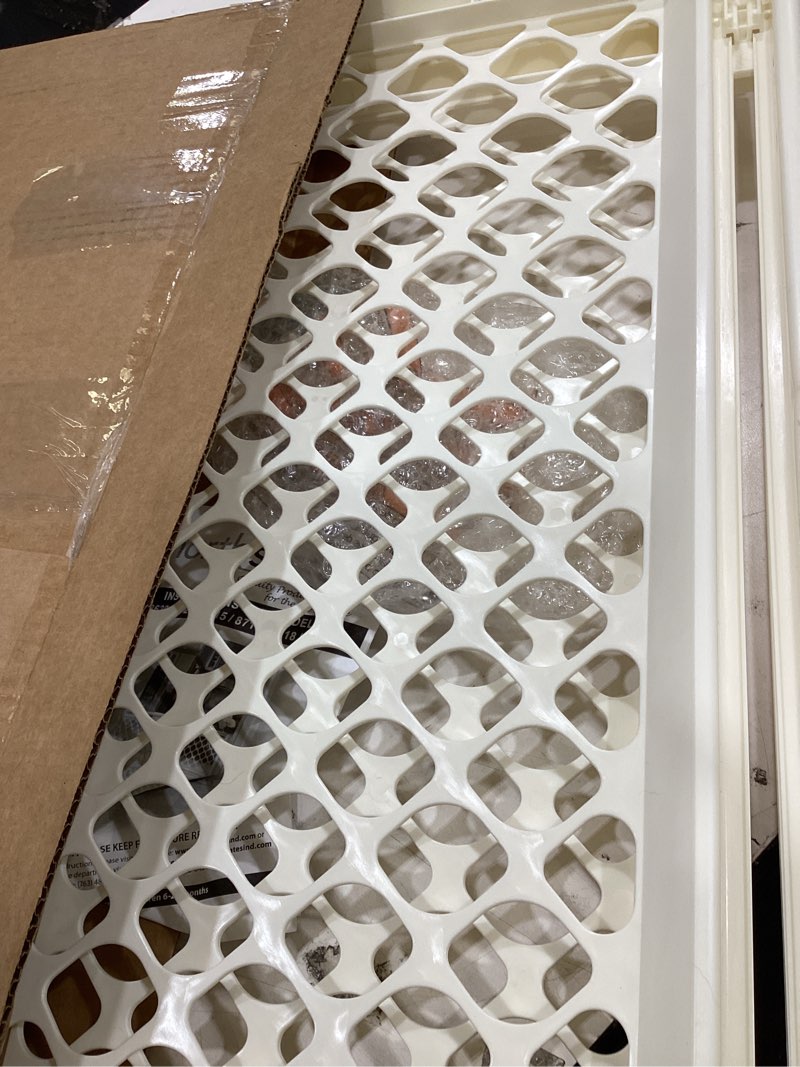 Condition photo showing Good Condition for toddleroo by north states 42” wide supergate ergo baby gate, made in usa: for doorways or stairways. includes wall cups. pressure or hardware mount. 26” - 42” wide (26" tall, ivory) (b0065adp4c)