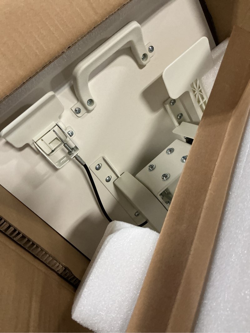 Condition photo showing Good Condition for foldable mobile standing desk, 27 inch small rolling laptop cart height adjustment, 90° tiltable bedside table, no assembly needed portable computer workstation, white