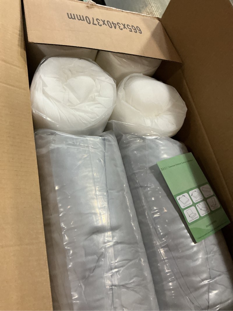Condition photo showing New/Like New for summsun water resistant outdoor chair cushions, faux linen backrest and deep seat cushion set with ties, removable cover, non-slip bottom for patio furniture, 24 x 24 inch, mocca green, set of 4 mocca green 4p/24*24 + 24*22 inch