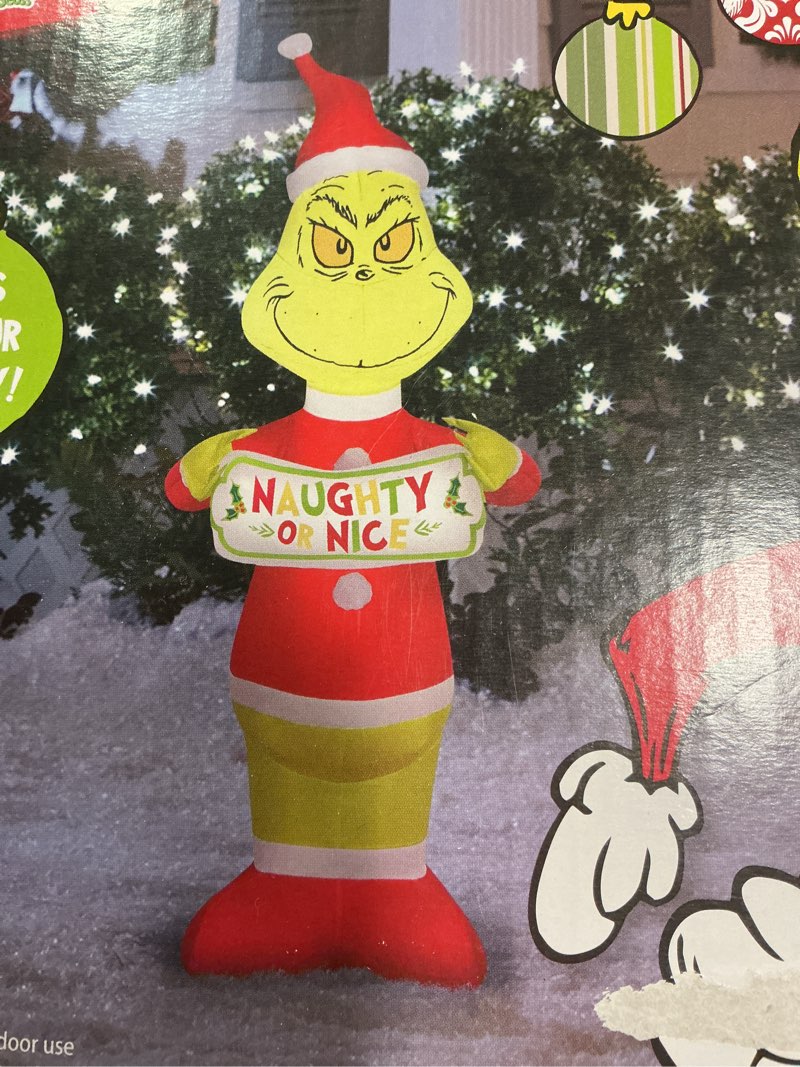 gemmy christmas airblown inflatable inflatable grinch with wreath, 4 ft tall, yellow