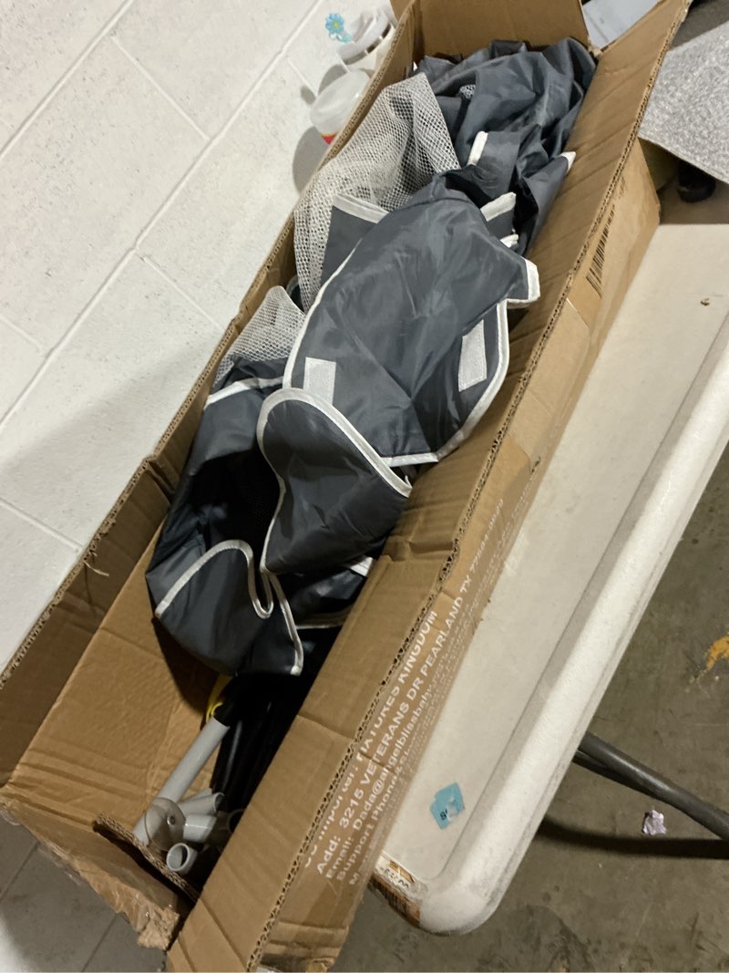 Condition photo showing As Is for baby playpen for toddlers, 47 x 47 inch compact play yard for small spaces, sturdy activity center with breathable mesh sides (grey)