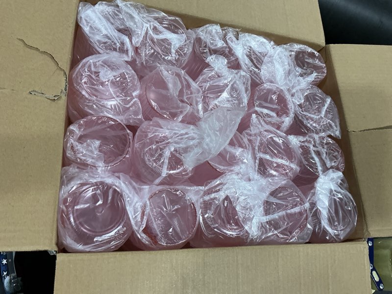 Condition photo showing Good Condition for Lueumxc 40 Pack Plastic Ribbed Wine Glasses, 14Oz Origami Disposable Wine Glasses Unbreakable Clear Plastic Cocktail Glasses Recyclable Shatterproof Reusable Wine Cups (14oz-pink-40pack)
