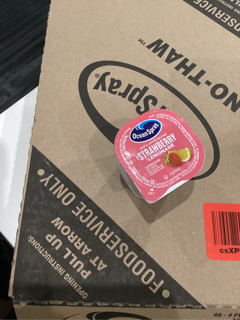 Condition photo showing As Is for Ocean Spray® 100% Strawberry Lemonade Juice Drink, 4 Fl Oz Cup, 48 Count Strawberry Lemonade 4 Fl Oz (Pack of 48)