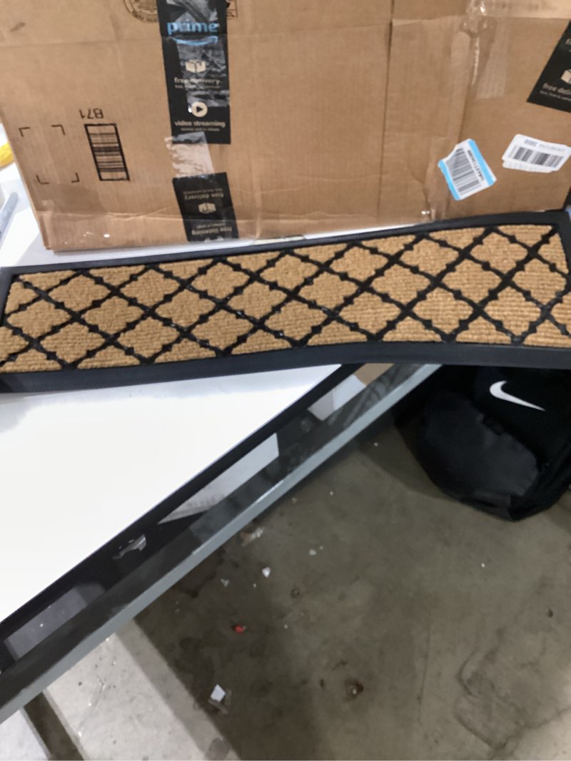 Condition photo showing Good Condition for Aucuda Spring Outdoor Stair Treads Non Slip on Wooden Steps(6pcs 8.5" x 30") for Dogs with Rubber Backing, Coco Coir Brown Rug Lattice Staircase Mat Carpet Indoor Farmhouse, Deck, Front Door Steps. Large Yellow Lattices 6