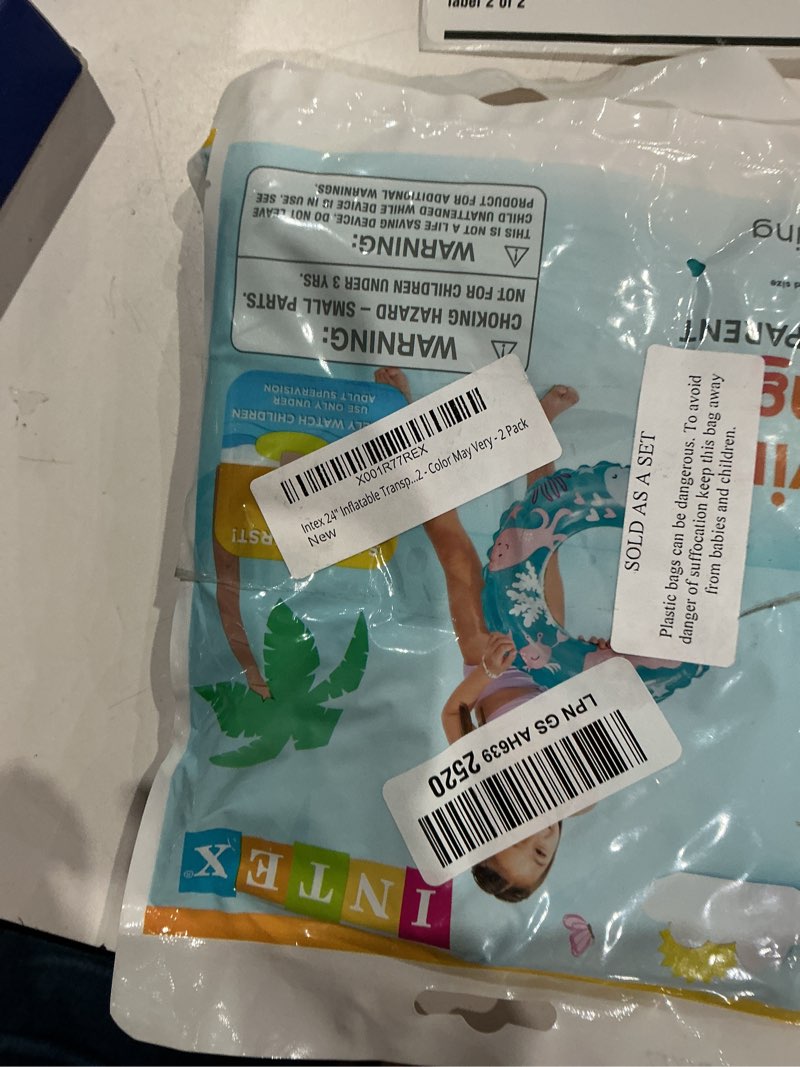 Condition photo showing As Is for intex 24" inflatable transparent ring swim tube #59242 - color may very - 2 pack