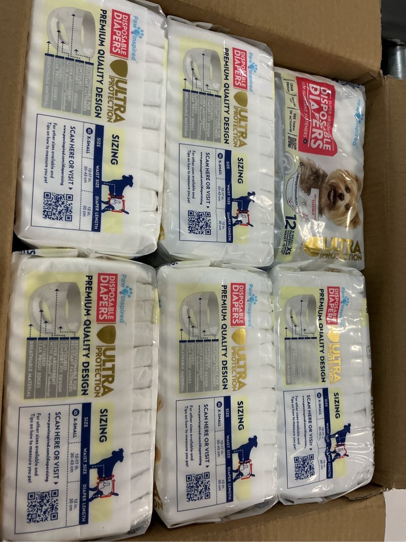 Condition photo showing New/Like New for paw inspired disposable diapers, xs, 12-count