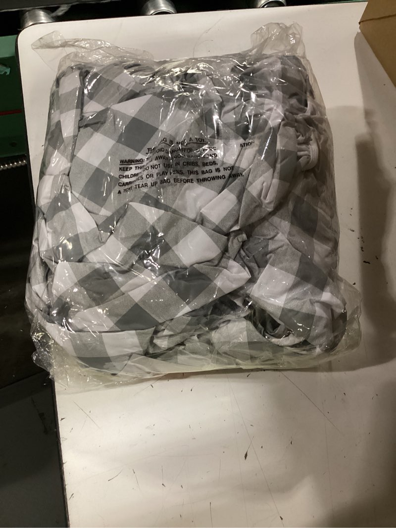 Condition photo showing As Is for umineux picnic table cover with bench covers fitted table clothes for 6 foot rectangle tables vinyl flannel backing with elastic edge -for outdoor/indoor party&dining(30x72 inch,3-pieces, gray plaid) gray & white checkered 30" x 72" (rectangular, 3-piece set)