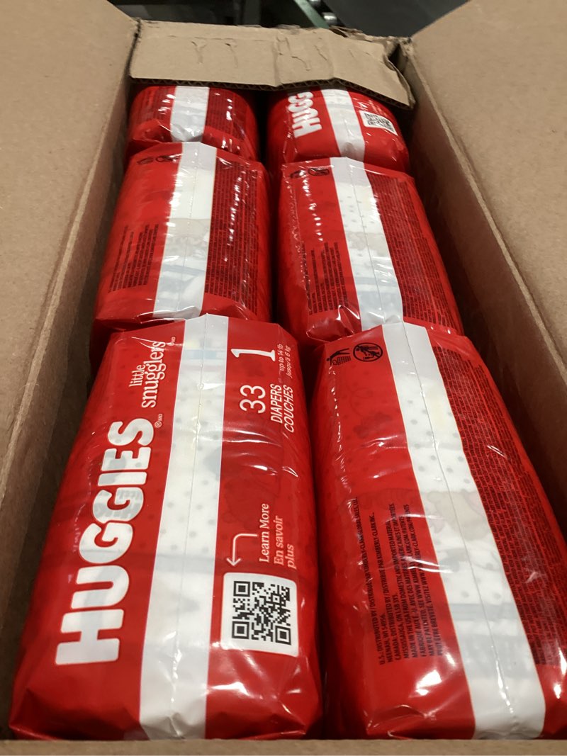 Condition photo showing Good Condition for huggies size 1 diapers, little snugglers diapers, size 1 (8-14 lbs), 198 count (6 packs of 33), packaging may vary size 1 198