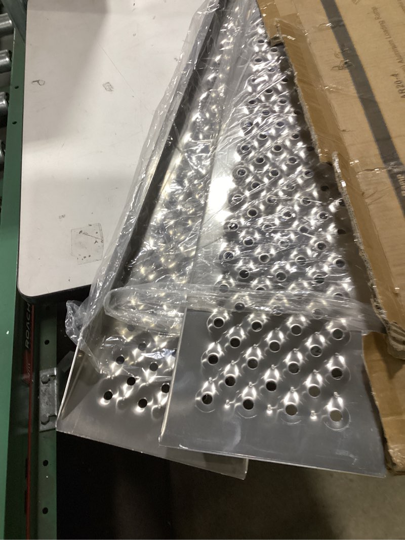 Condition photo showing Good Condition for Ruedamann 2PC 4FT x 9" Wider Aluminum Shed Ramps, Loading Ramps for Lawn Mower, Riding Mowers, Bicycles, Motorcycles, UTV, ATV ramp for Trailer Shed, 880 lbs Capacity 48" (880lbs) Perforated 2