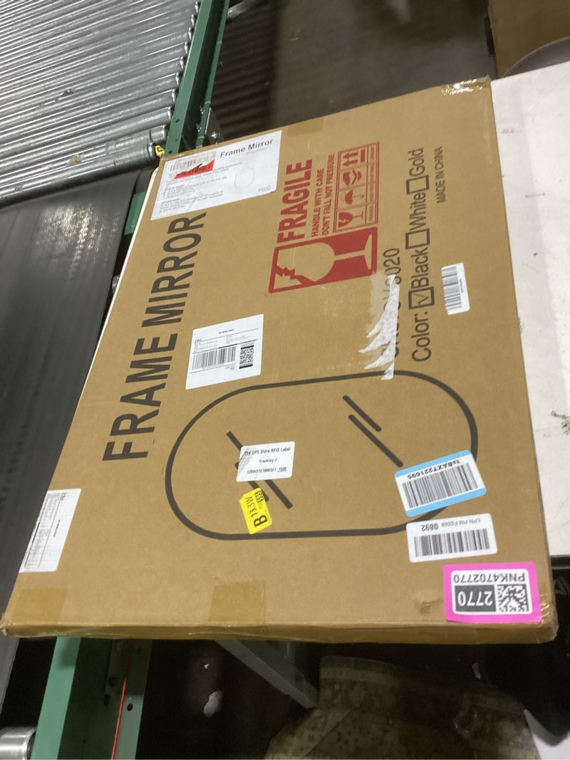 Condition photo showing New/Like New for Bathroom Mirror for Wall,30''x20'',Black Oval Mirror for Bedroom Entryway Bathroom, Metal Framed Vanity Mirror(30''x20'',Black) Oval Black 30"L x 20"W