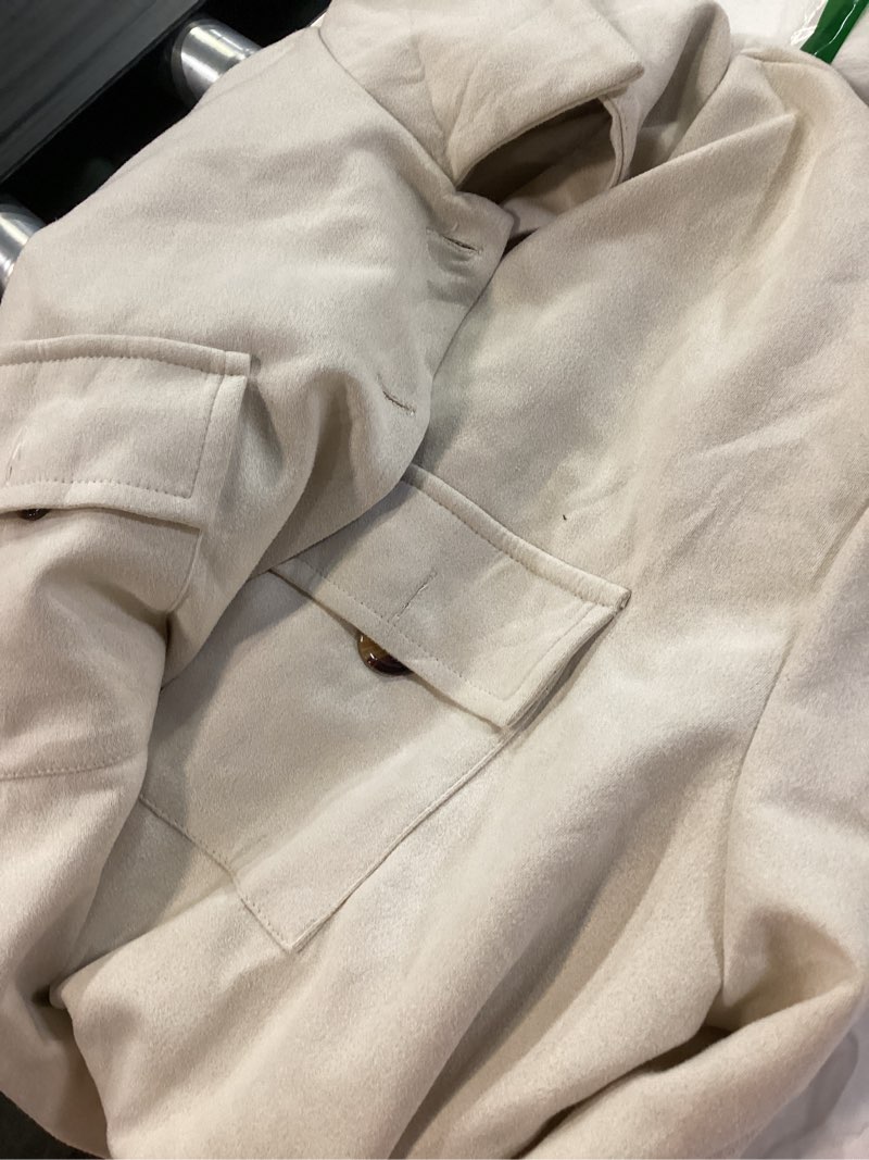 Condition photo showing Good Condition for womens casual faux suede cropped jacket button down coat outwear with pockets small beige