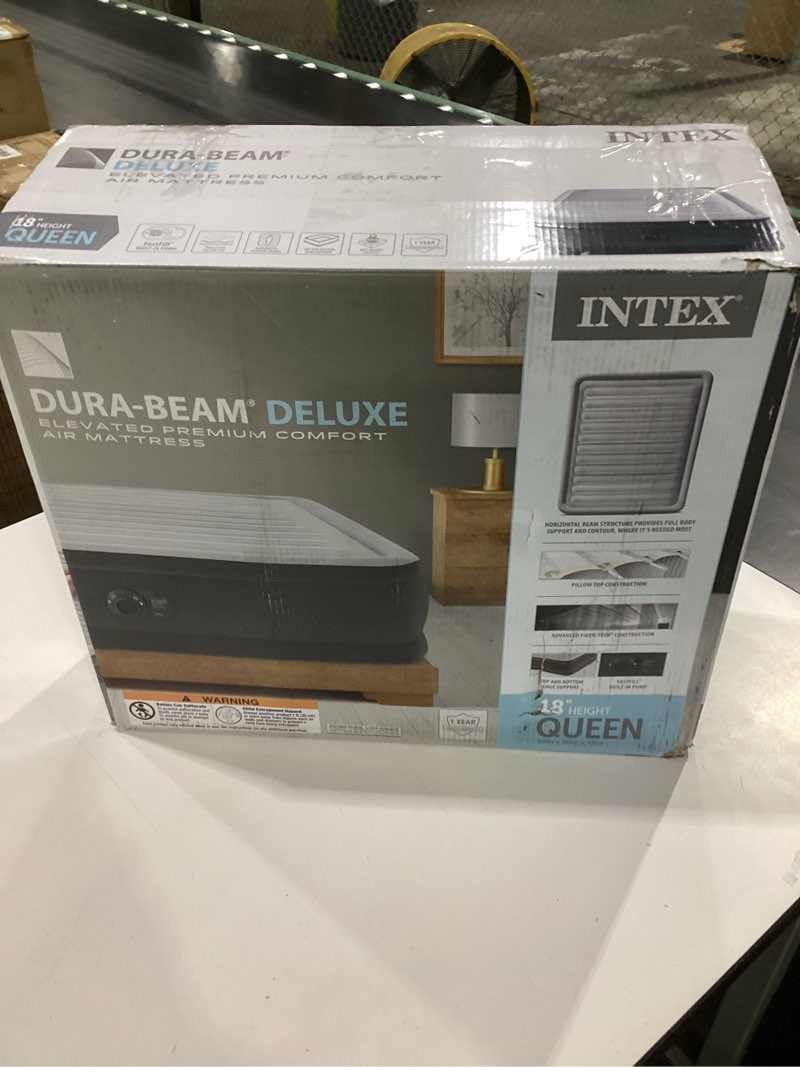 Condition photo showing Good Condition for intex dura-beam deluxe comfort-plush elevated: fiber-tech – queen size – built-in electric pump – 18in bed height – 600lb weight capacity 18" grey queen