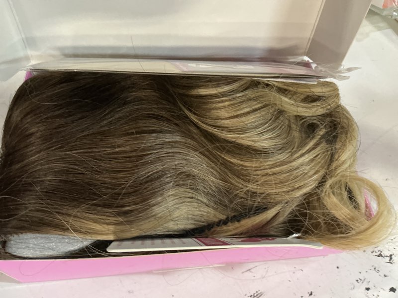 Condition photo showing Good Condition for aisi hair 14 inch ombre blonde wigs for women - shoulder length wave wig with pre-cut lace hairline, middle part natural wavy bob synthetic heat resistant fiber for daily and party ombre blonde 14 inch