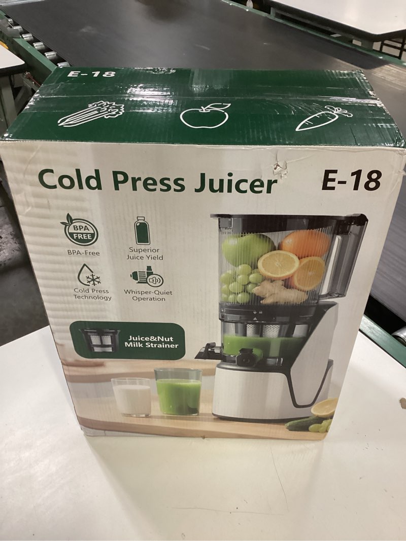 Condition photo showing New/Like New for eanoruus 3-in-1 cold press juicer, 6.5" extra large chute, 100oz large capacity, ac motor, perfect for juice, nut milk & sorbet, bright white