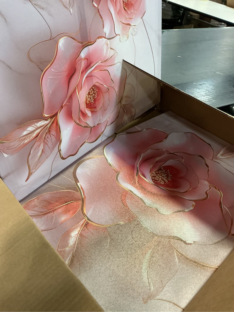 Condition photo showing Good Condition for PBXBJY Pink Rose Flower Wall Art Modern Wall Decor Abstract Gold and Pink Canvas Painting Floral Marble Prints for Bedroom Bathroom Decor ((16.00" x 24.00" x 2PCS)) Pink 16.00" x 24.00" x 2PCS