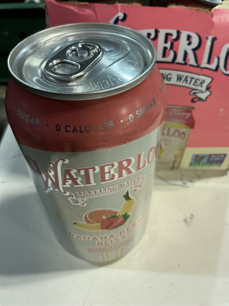Condition photo showing Good Condition for (BBD 11/24/26). Waterloo Sparkling Water, Banana Berry Bliss Naturally Flavored, 12 Fl Oz Cans (Pack of 12) – Zero Calories and Zero Sugar or Sweeteners
