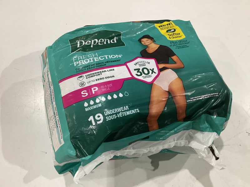 Condition photo showing New/Like New for depend fresh protection adult diapers, incontinence & postpartum bladder leak underwear for women, disposable, maximum, small, blush, 19 count, packaging may vary small 19