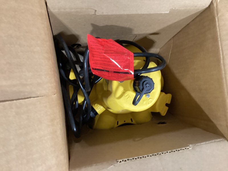 Condition photo showing As Is for wayne - waterbug 1/6 hp 1350 gph submersible pump with multi-flo technology - water removal and transfer pump, yellow waterbug original