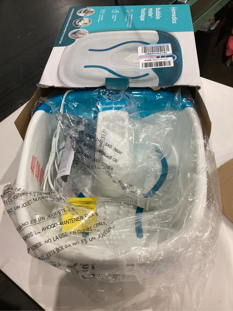Condition photo showing As Is for homedics bubble mate heated foot spa bubble foot massager with raised massage nodes and removable pumice stone
