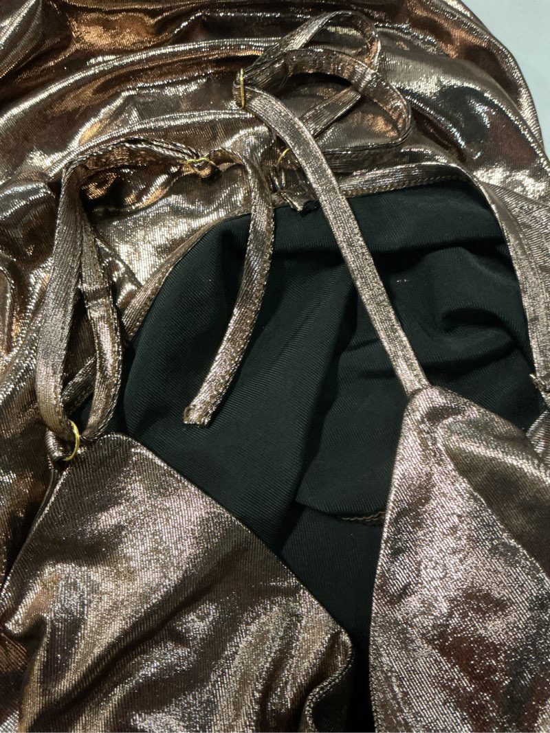 Condition photo showing As Is for VIDUSSA Glitter Sparkly Dresses for Women - Spaghetti Strap V Neck Metallic Dress Ruched Bodycon Midi Cocktail Party Dress Large Bronze