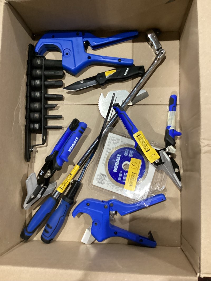 Condition photo showing As Is for assorted home improvement lot- kobalt tools