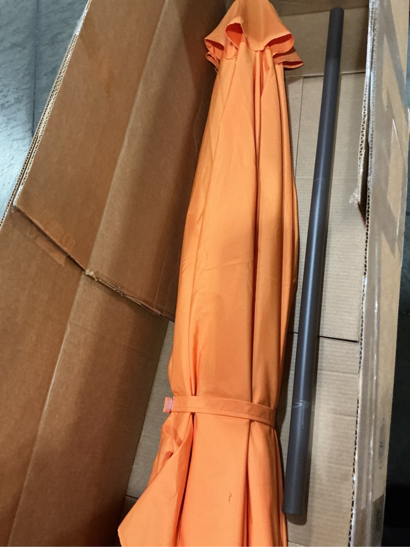 Condition photo showing As Is for best choice products 10ft outdoor steel polyester market patio umbrella w/crank, easy push button, tilt, table compatible - orange
