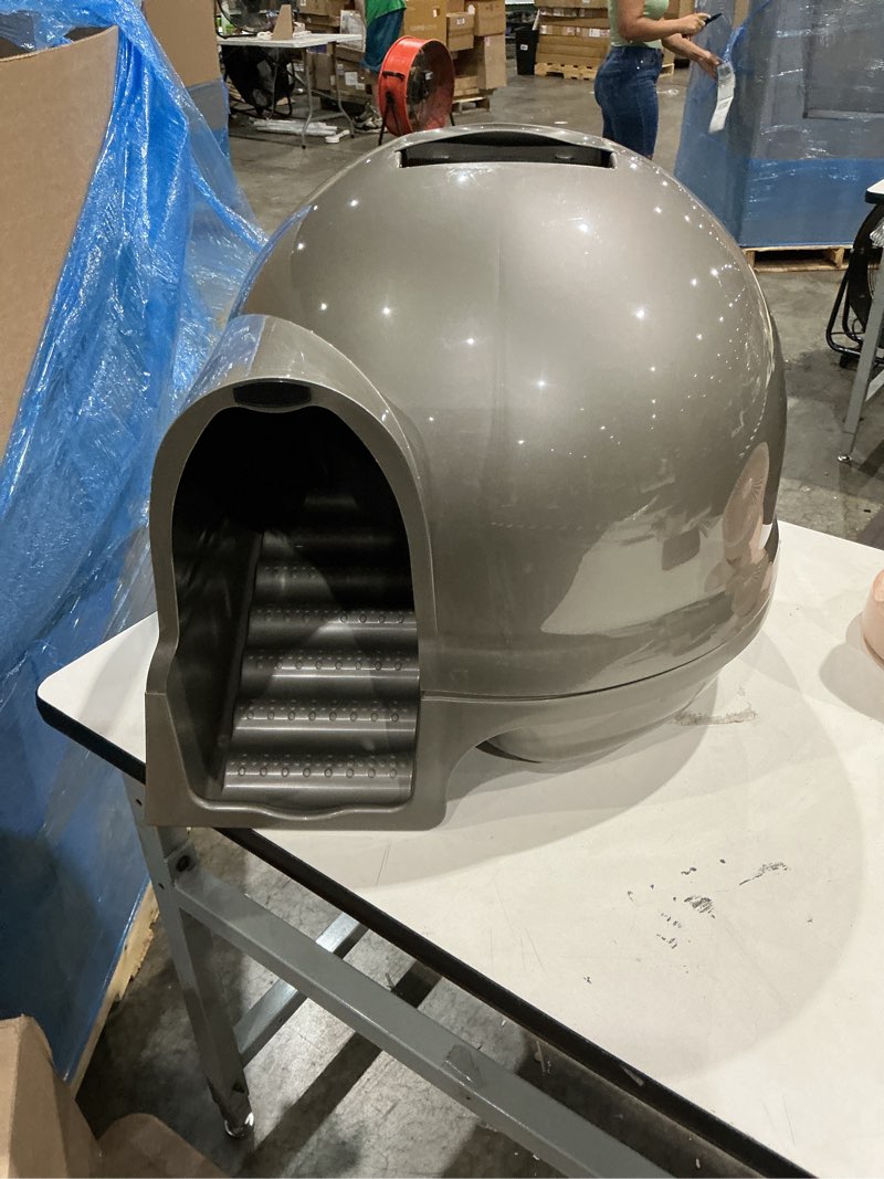 Condition photo showing As Is for petmate booda clean step cat litter box dome (made in the usa with 95% recycled materials)- brushed nickel, made in usa