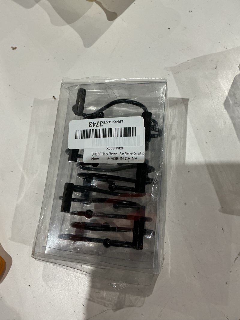 Condition photo showing Good Condition for black shower curtain hooks, rust proof shower curtain rings for bathroom, chictie modern metal decorative shower hooks hangers for shower curtain rod, square t bar shape set of 12 matte black