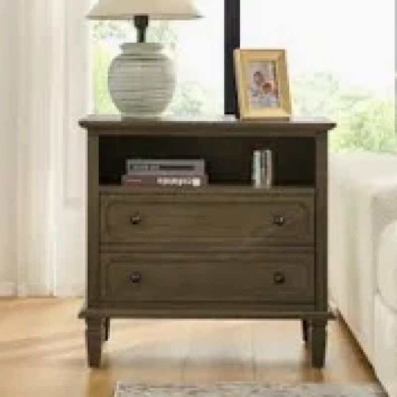 Amberlyn 27.2'' H Traditional  2-Drawer Nightstand with Built-In Outlets and Solid Wood Legs and Open Shelve