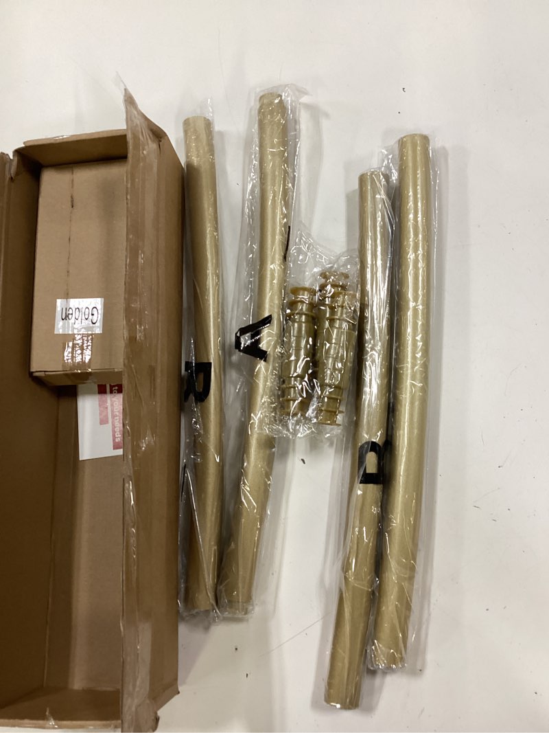 Condition photo showing New/Like New for curved shower curtain rod 35-76 inches, adjustable length round shower rod for bathroom, rust-resistant metal rods, gold stainless shower curtain rod for large shower space, need to drill