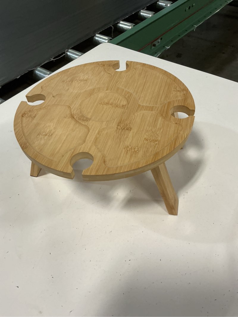 Condition photo showing Good Condition for folding picnic table | outdoor portable wooden picnic table with wine glass holder | suitable for hiking camping | 11.8inch diameter