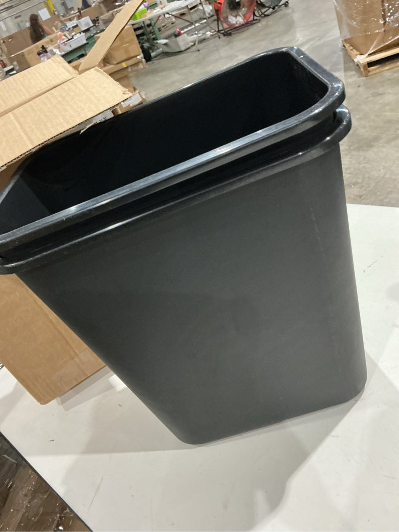 Condition photo showing Good Condition for amazon basics rectangular plastic office wastebasket,14.4"l x 10.3"w x 15"h, 7 gallon, easy to clean, black, pack of 2 black 7 gallon (pack of 2)