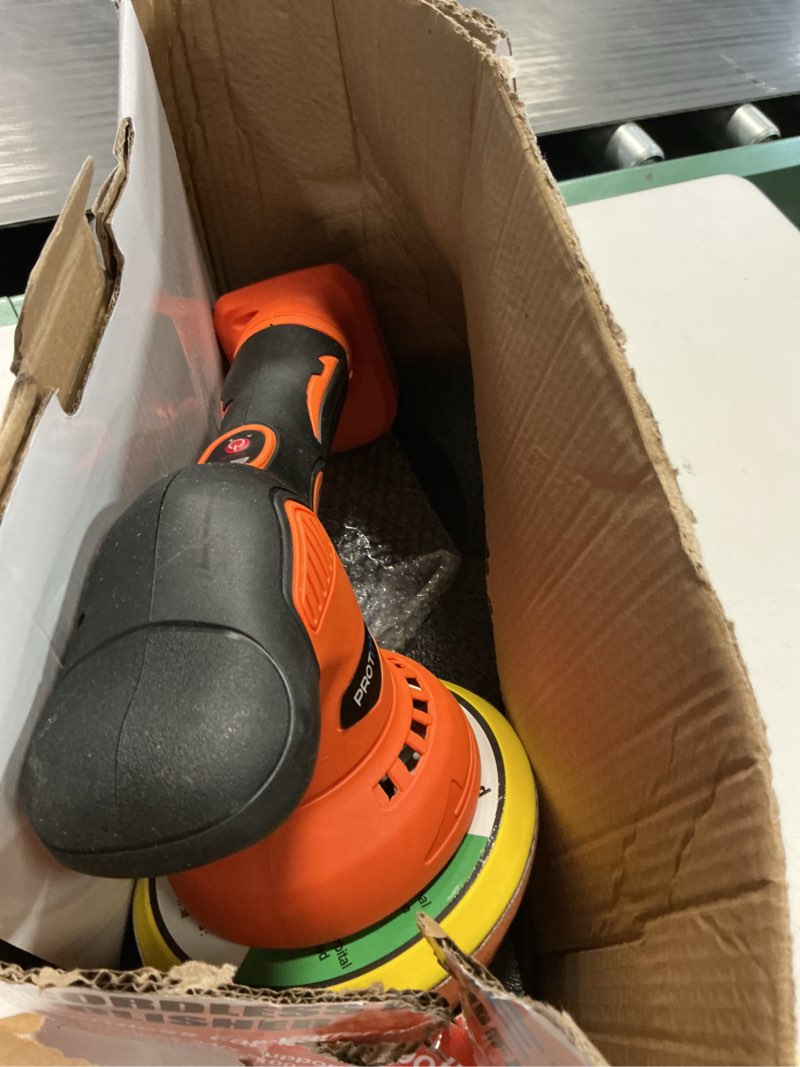 Condition photo showing As Is for Protmex Cordless Car Buffer Polisher w/ 2x2000mAh 21V Batteries, 6 Inch Car Buffer Waxer Kit, Car Polishing Machine w/Extra 18 PCS Attachments & 6 Variable Speed