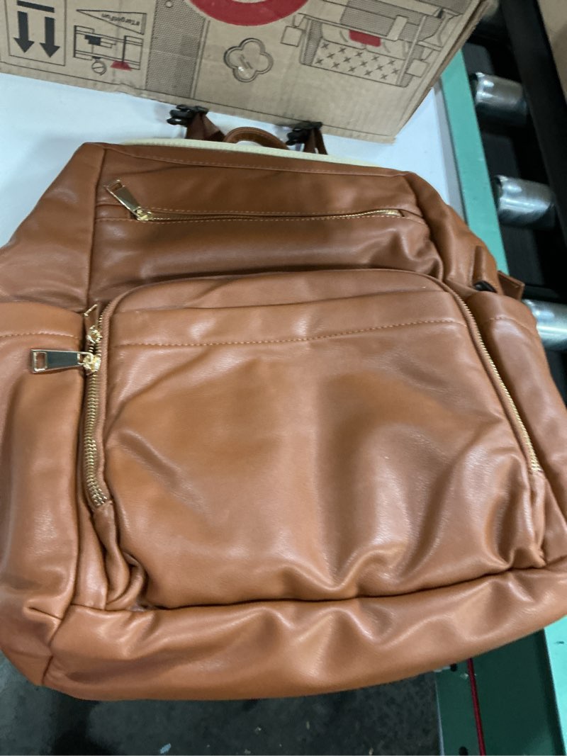 Condition photo showing As Is for omanmoli diaper bag backpack leather large baby diaper bag essentials with 18 organizing pockets,6 insulated pockets,usb charging port,stroller straps,changing pad (brown)