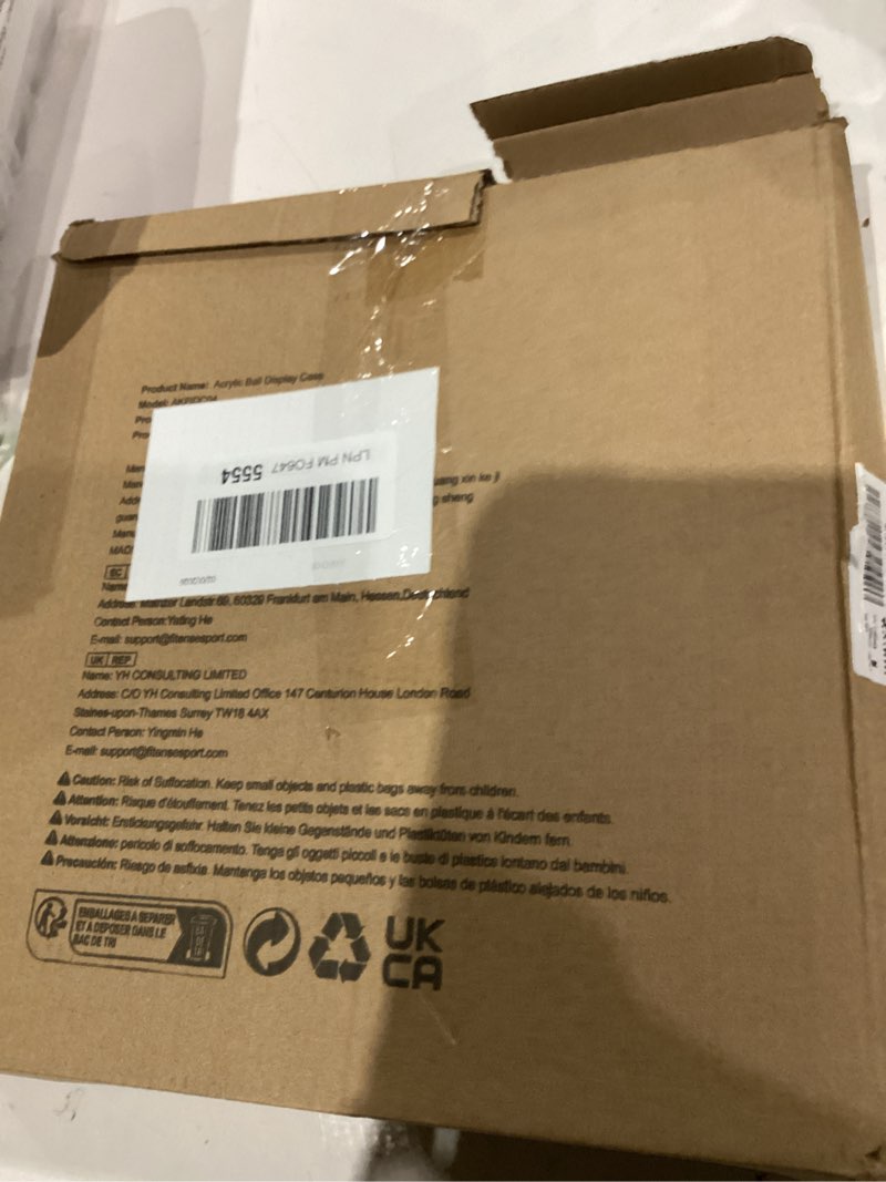 Condition photo showing As Is for Basketball Display Case Acrylic Clear, UV Protected Basketball Stand Box Full Size with Solid Wood Base, Soccer Display for Autographed Standard NBA WNBA Ball Memorabilia Keepsake, Ideal Gift