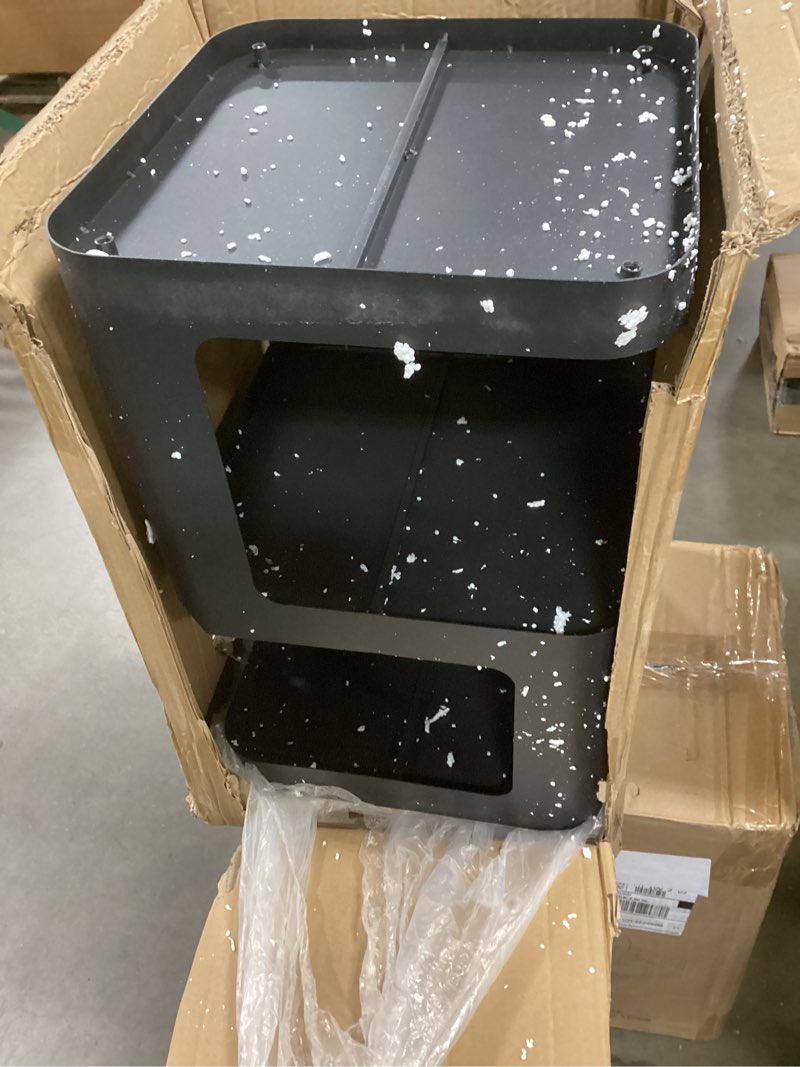 Condition photo showing Good Condition for Small Side Table, Modern End Tables, Black Metal Nightstand, Space-Saving Bedside Table with Storage Shelf, 3 Tier Night Stands, Couch Bed Side Furniture for Bedroom Living Room