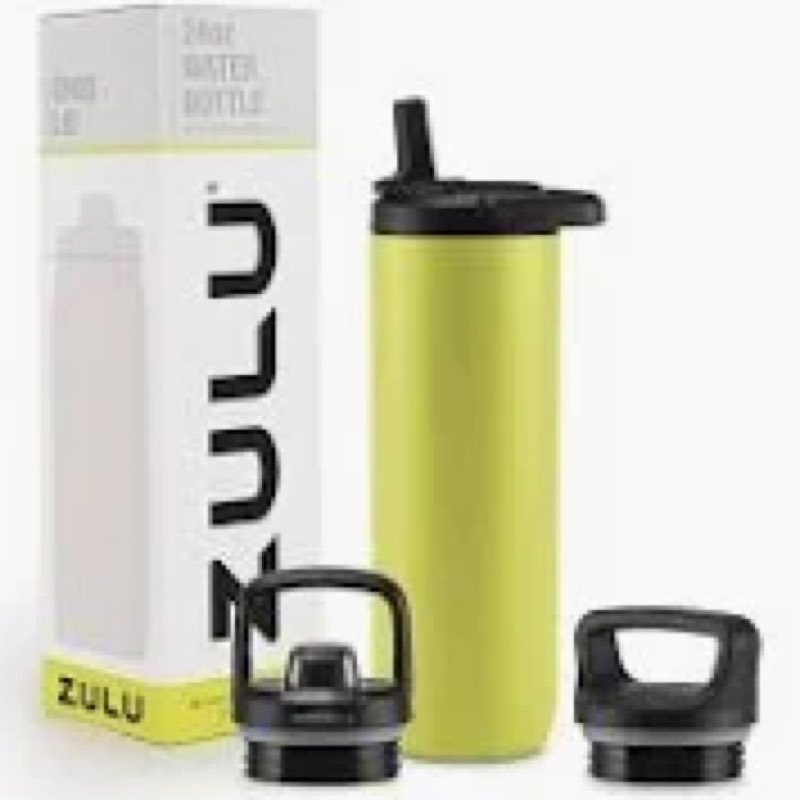 zulu base 18oz kids stainless steel water bottle with 3 lids- straw, chug, twist | double walled and