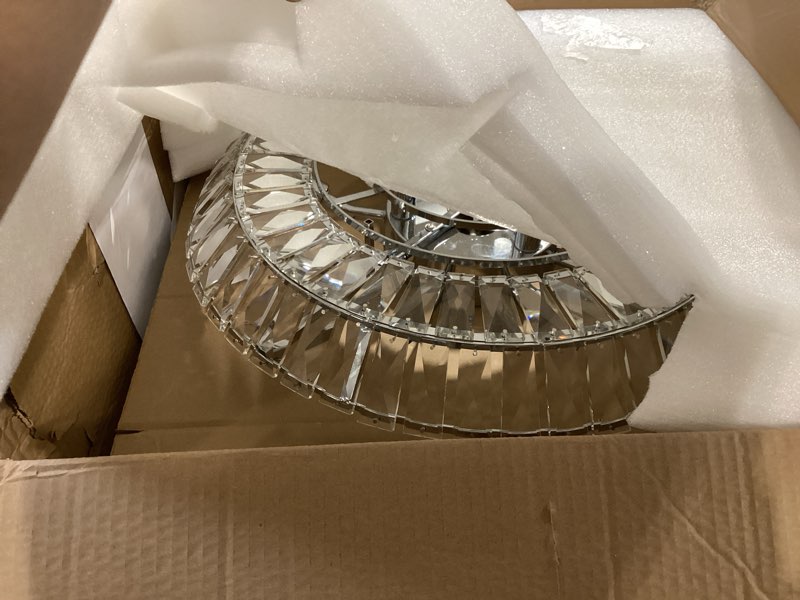 Condition photo showing Good Condition for 20" crystal ball flush mount ceiling light, chrome metal frame with sphere pendants, 12 g9 sockets (