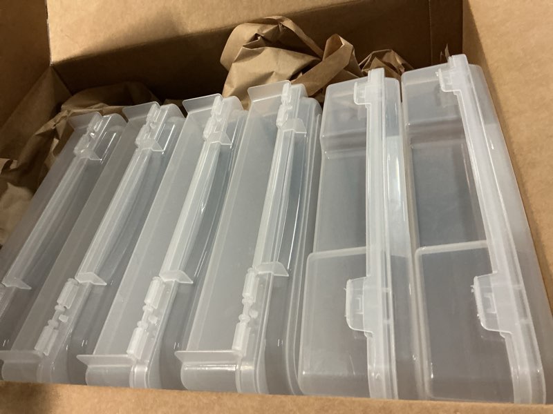 Condition photo showing Good Condition for IRIS USA Board Game Storage Craft Organizer Box with Snap-Tight Latch Lid, 6-Pack Portable Plastic Case Bin for Puzzles, Magazines, Hobbies, Art Supplies, Fits 8.5" x 11" & A4 Papers, Thick, Clear 6 Pack