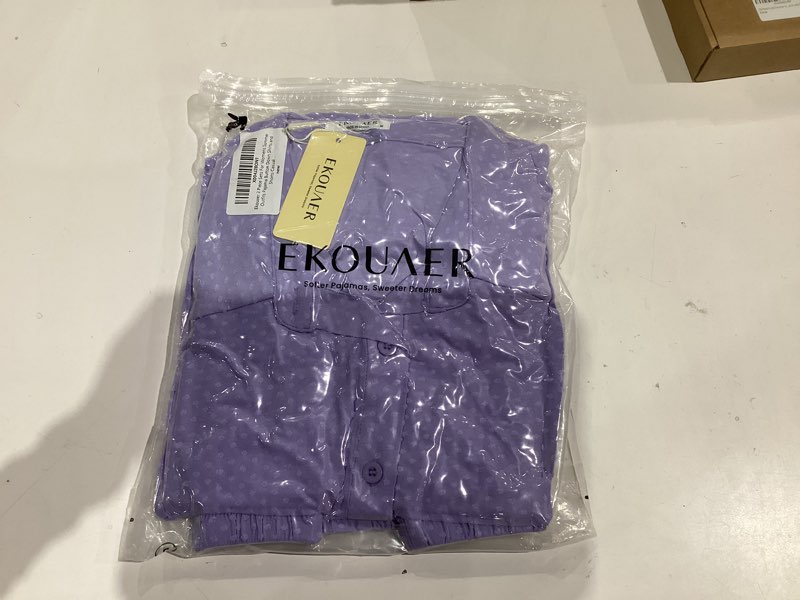 Condition photo showing New/Like New for Ekouaer 2 Piece Sets for Women Lounge Sets Button Down Matching Shorts Sets with Pockets Swiss Dot Outfits Lilac Purple Medium
