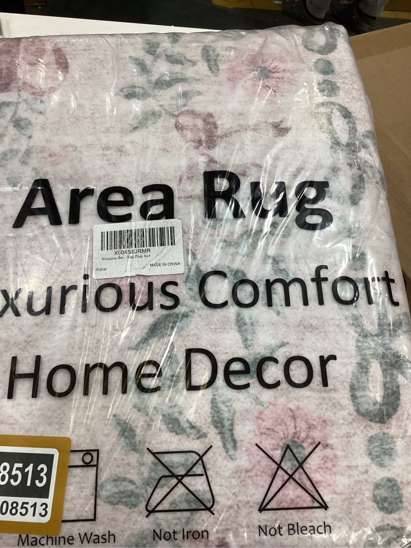 Condition photo showing Good Condition for Wonnitar Floral Bow Rug for Girls Bedroom, Pink Area Rug 6x9 for Room Decor, Washable Ultra-Thin Non Slip Soft Boho Aesthetic Carpet for Baby Nursery Kids Room Living Room, Light Pink 6' x 9' Light Pink