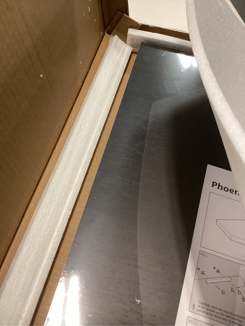 Condition photo showing Good Condition for 20-Inch Corner Floating Shelf, Pentagon Wall Mounted Corner Shelf with Wire Cable Hole for Bedroom, Living Room, Bathroom, Large Display Shelf for Cable Boxes/Games Consoles (Espresso)