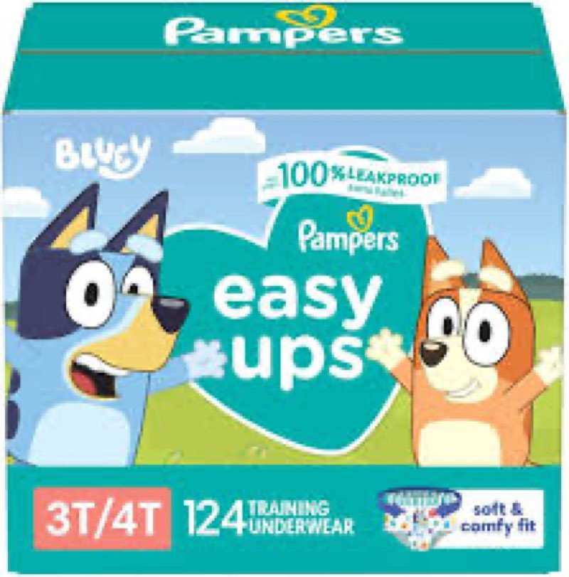 Pampers Training Pants - Easy Ups Boys & Girls Bluey - Size 3T-4T, 124 Count, Children's Potty Under